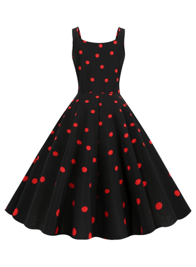 OUTAD Polka Dot Printed Elegant Dress Black/Red  - Image 3