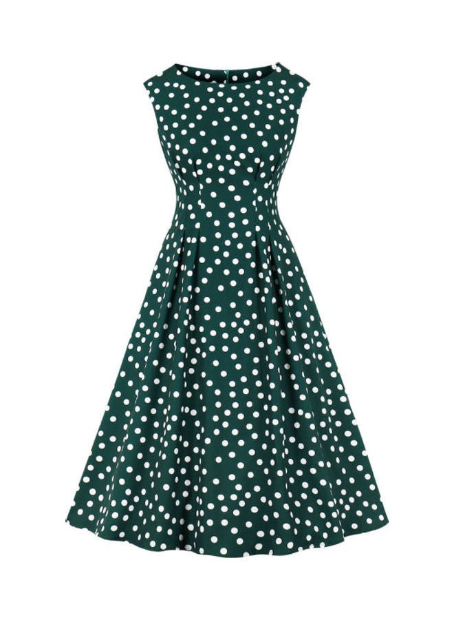 OUTAD Polka Dot Printed Elegant Dress Green/White - Image 1