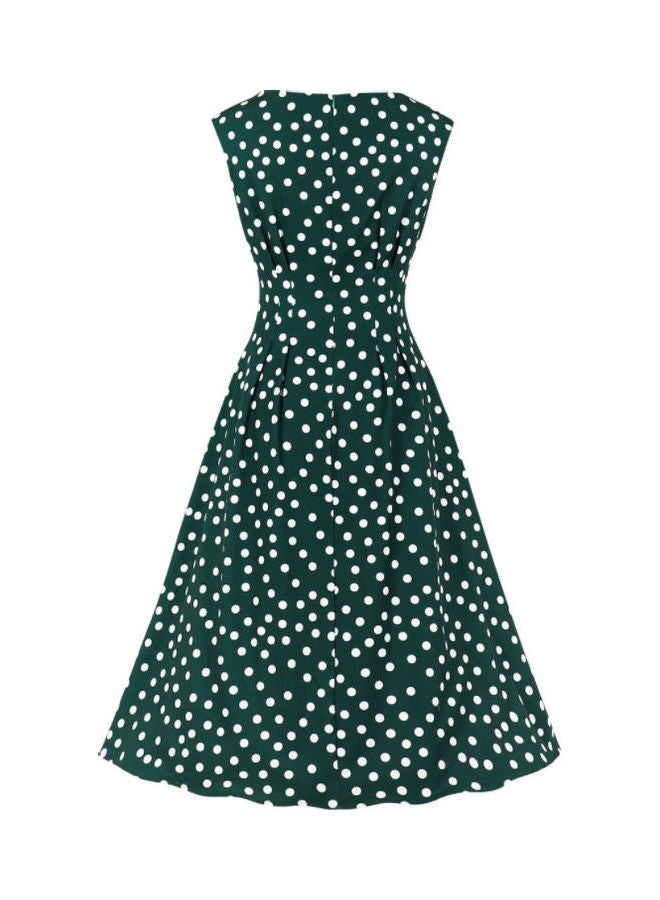 OUTAD Polka Dot Printed Elegant Dress Green/White - Image 2