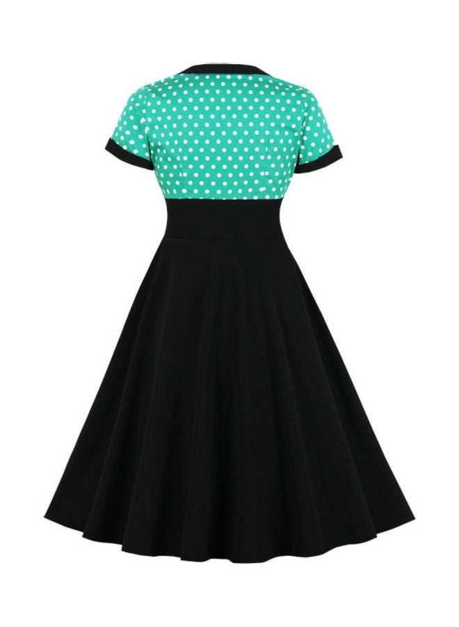 OUTAD Polka Dot Printed Elegant Dress Blue/White/Black - Image 2