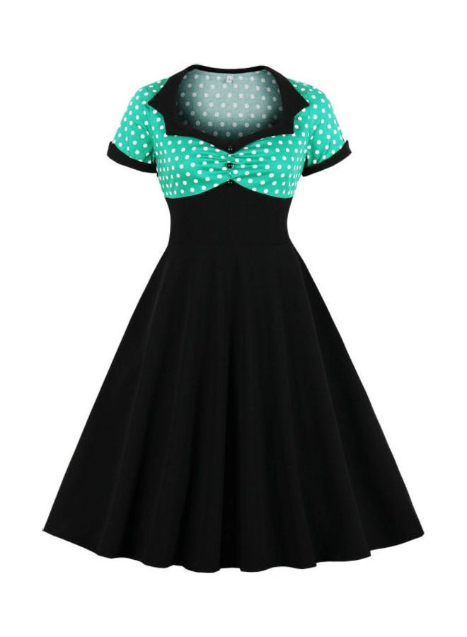 OUTAD Polka Dot Printed Elegant Dress Blue/White/Black - Image 1