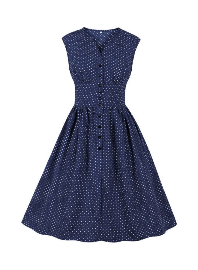 OUTAD Polka Dot Printed Elegant Dress Blue - Image 1