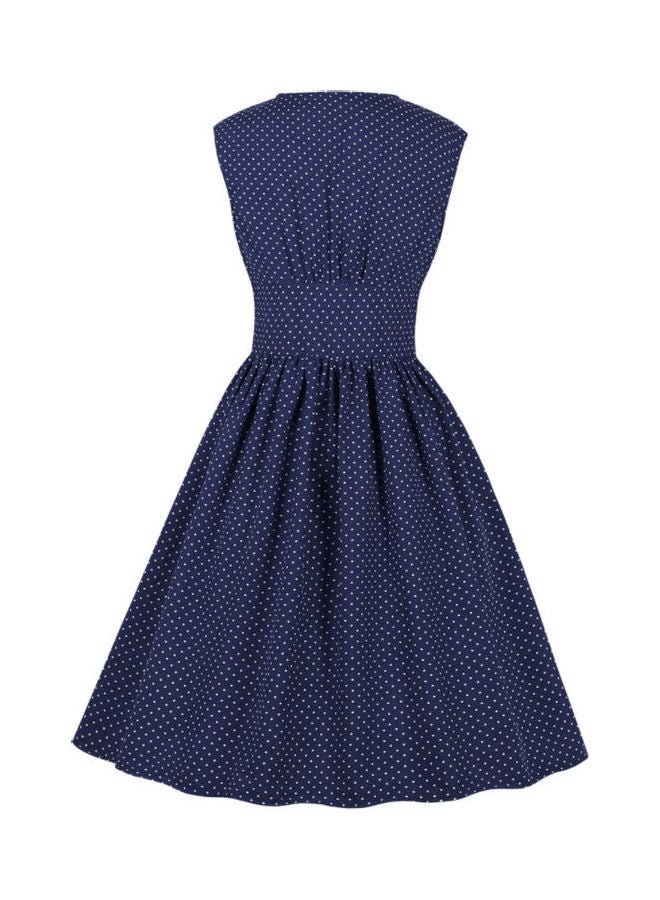 OUTAD Polka Dot Printed Elegant Dress Blue - Image 2
