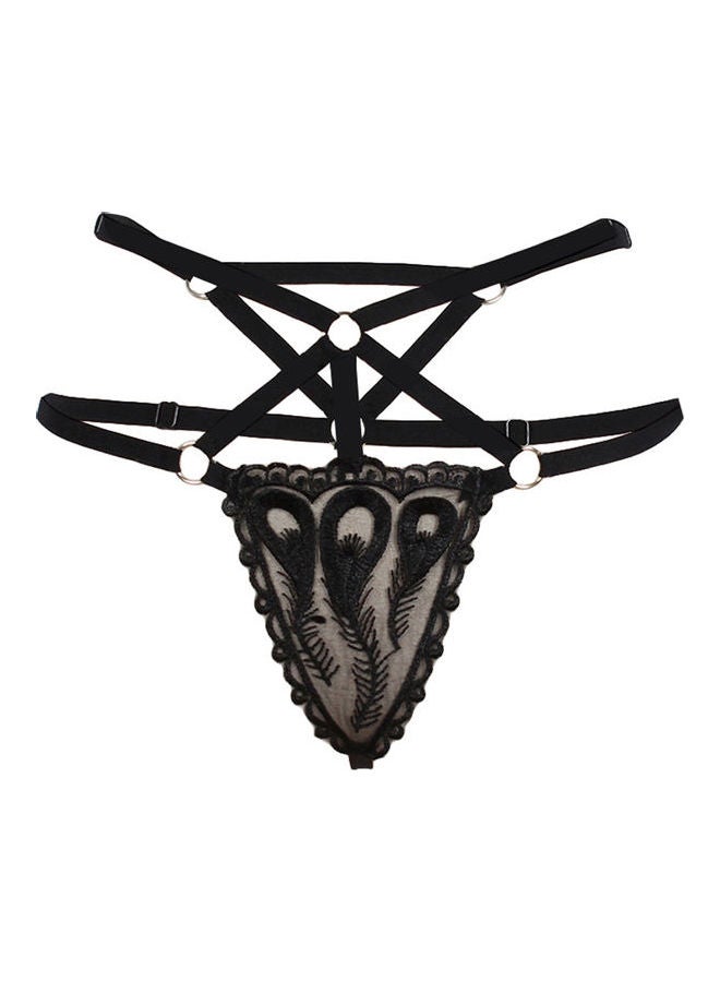 Generic Lace Detailed G-String Thong Black 