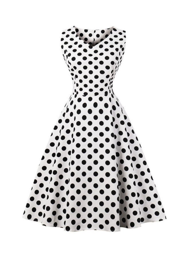 OUTAD Polka Dot Printed Elegant Dress White/Black - Image 1