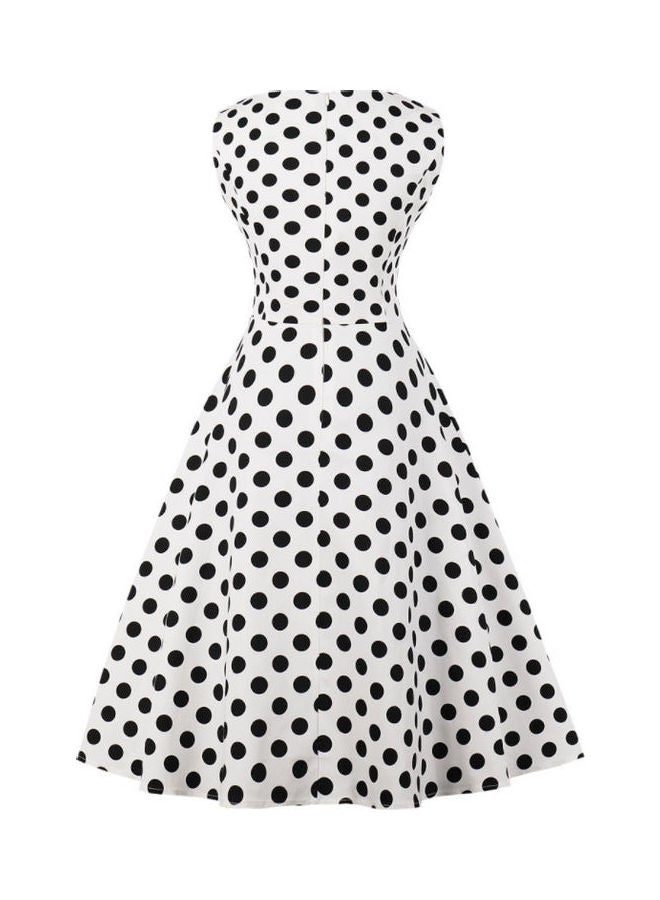 OUTAD Polka Dot Printed Elegant Dress White/Black - Image 2