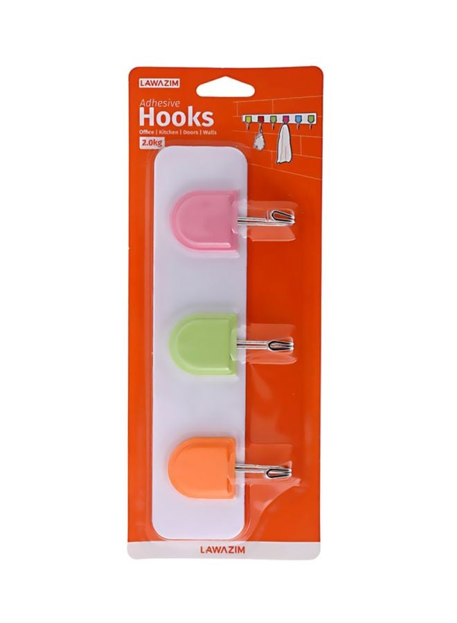 3-Hook Adhesive Hanger Assorted Orange/Pink/Green 10x18cm - v1622735771/N19367131A_3