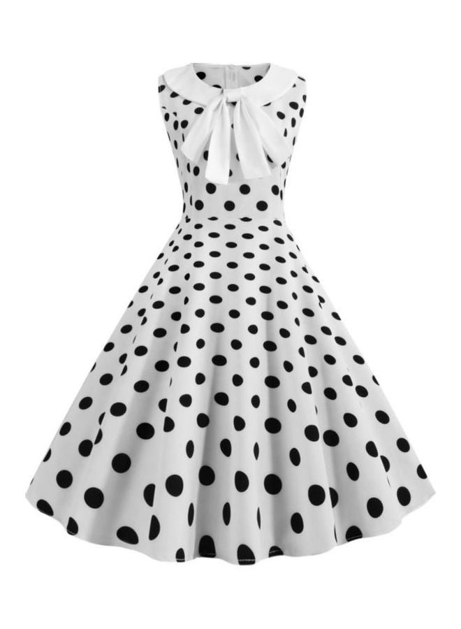 OUTAD Polka Dot Printed Elegant Dress White/Black - Image 1
