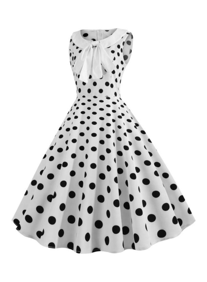 OUTAD Polka Dot Printed Elegant Dress White/Black - Image 3