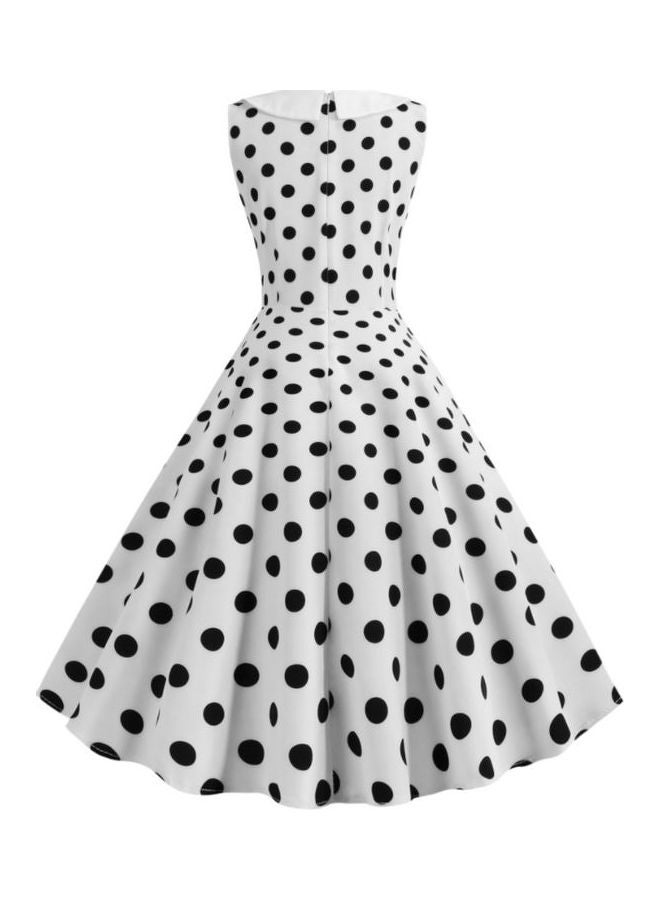 OUTAD Polka Dot Printed Elegant Dress White/Black - Image 2