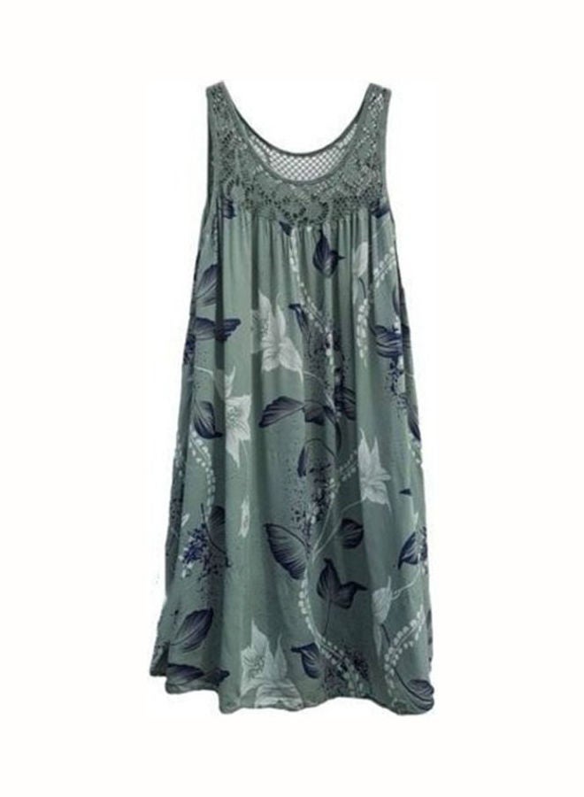 Printed Midi Dress Army Green/Blue/White