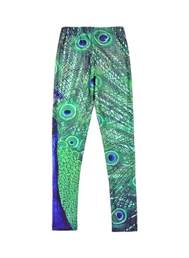 Stretch Peacock Pattern Print Leggings Multicolour  - Image 3