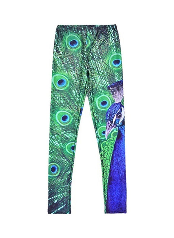 Stretch Peacock Pattern Print Leggings Multicolour  - Image 4