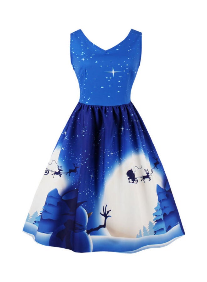 OUTAD Printed Stylish Fashion Dress Blue/White - Image 1