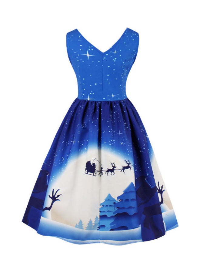 OUTAD Printed Stylish Fashion Dress Blue/White - Image 2