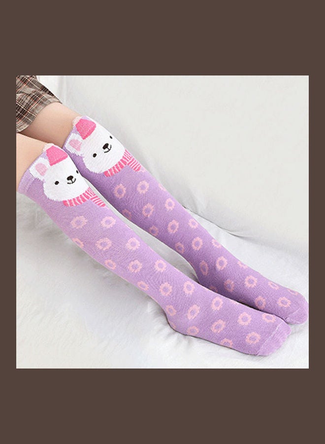 Knee Stockings Cotton Long Socks Purple/White 