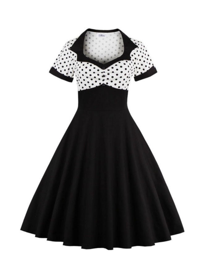 OUTAD Polka Dot Printed Elegant Dress Black/White  - Image 1