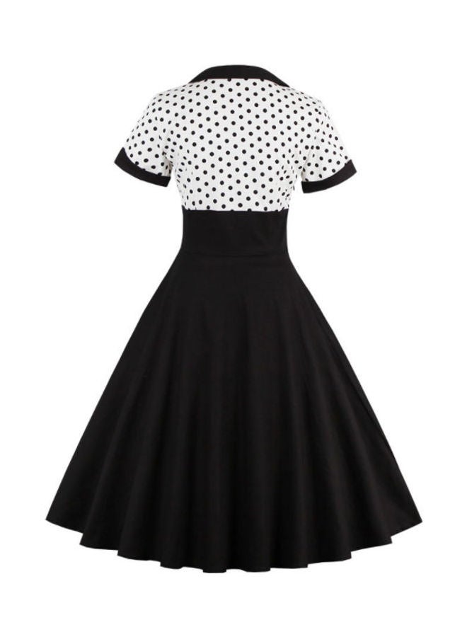 OUTAD Polka Dot Printed Elegant Dress Black/White  - Image 2