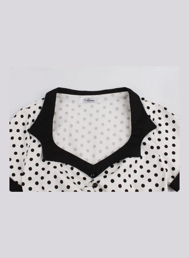OUTAD Polka Dot Printed Elegant Dress Black/White  - Image 3