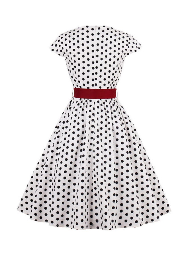 OUTAD Polka Dot Printed Elegant Dress White/Black - Image 2