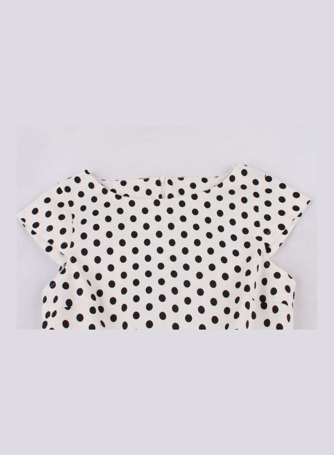 OUTAD Polka Dot Printed Elegant Dress White/Black - Image 3