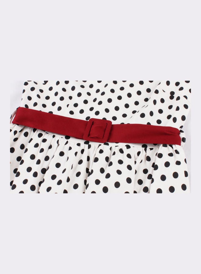 OUTAD Polka Dot Printed Elegant Dress White/Black - Image 5