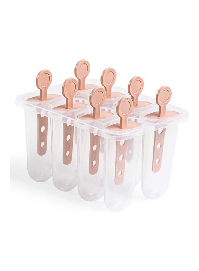 2-Piece 8 Cells DIY Ice Lolly Cream Plastic Molds Beige/Clear 