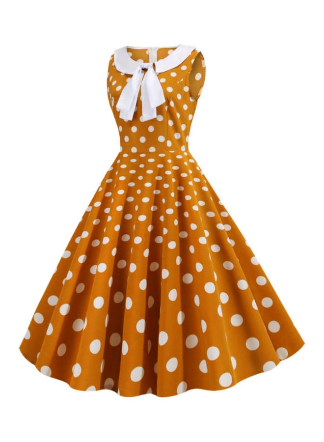 OUTAD Polka Dot Printed Elegant Dress Yellow/White - Image 3