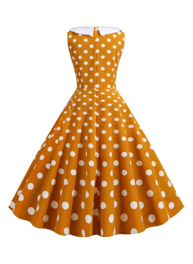 OUTAD Polka Dot Printed Elegant Dress Yellow/White - Image 2
