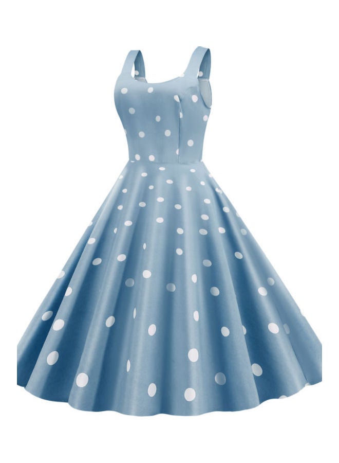 OUTAD Polka Dot Printed Elegant Dress Blue/White - Image 2