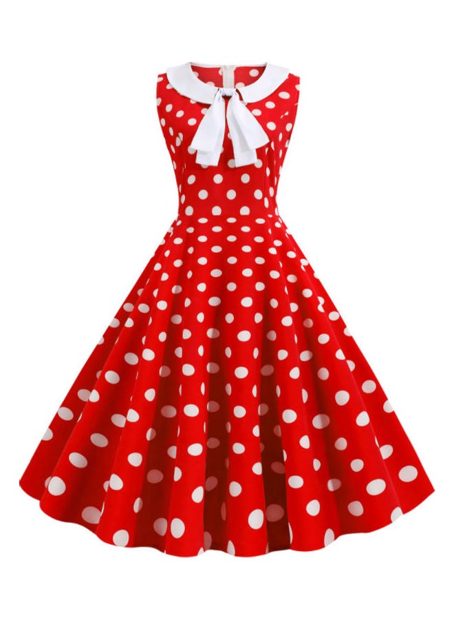 OUTAD Polka Dot Printed Elegant Dress Red/White  - Image 1