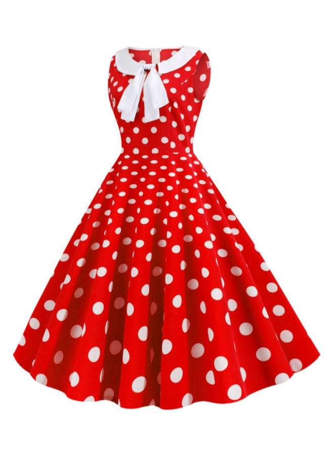 OUTAD Polka Dot Printed Elegant Dress Red/White  - Image 3