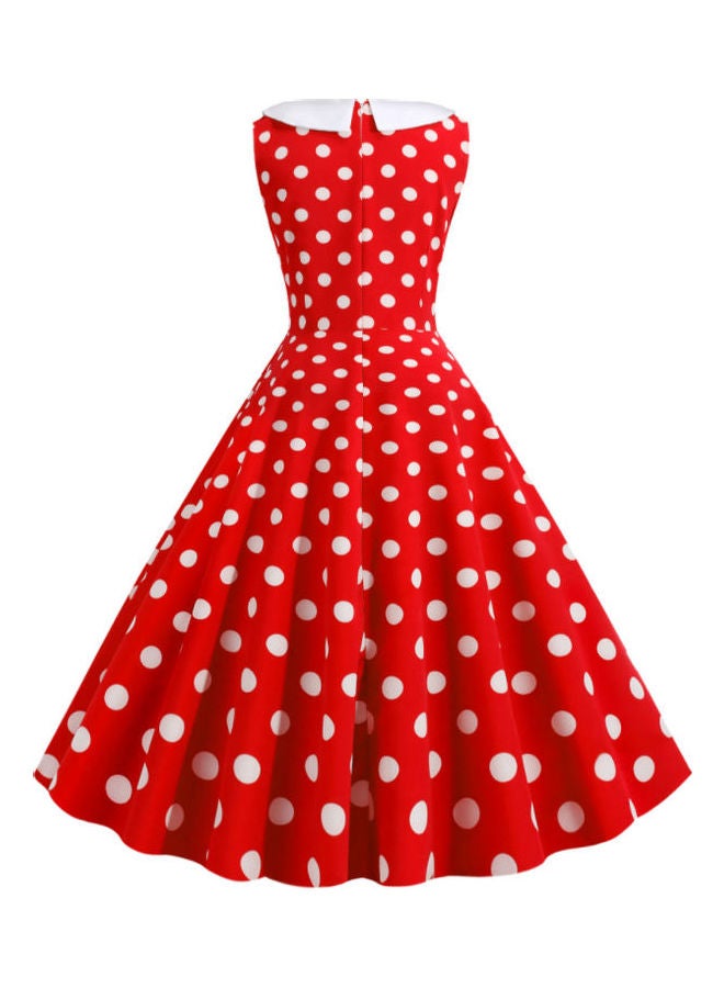OUTAD Polka Dot Printed Elegant Dress Red/White  - Image 2