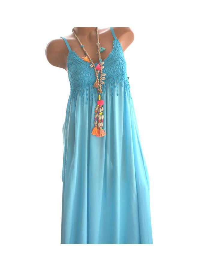 Vintage Lace Flower Sleeveless  Dress Light Blue