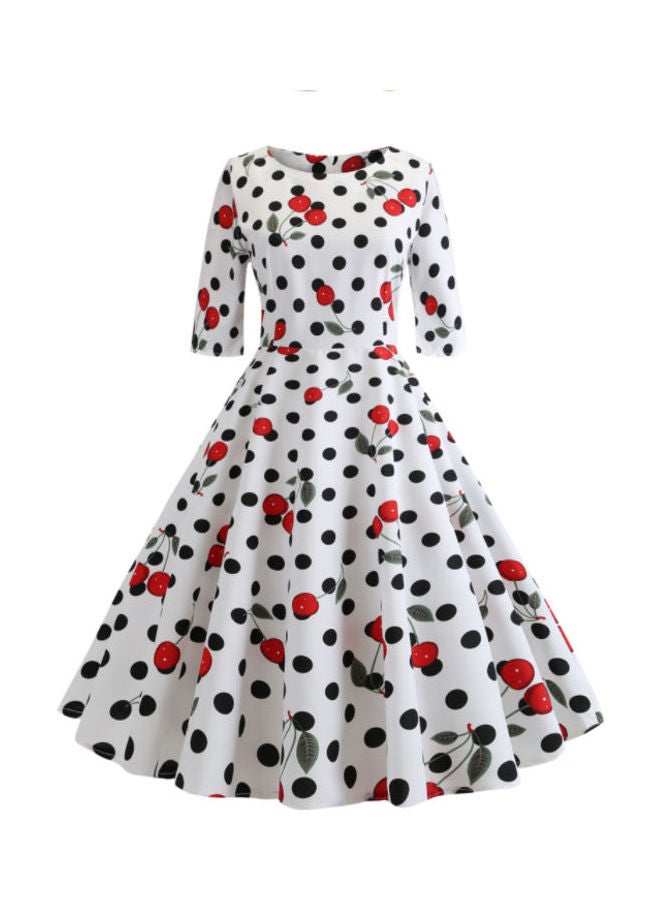 OUTAD Polka Dot Printed Elegant Dress Black/White/Red  - Image 1