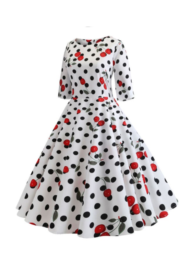 OUTAD Polka Dot Printed Elegant Dress Black/White/Red  - Image 3