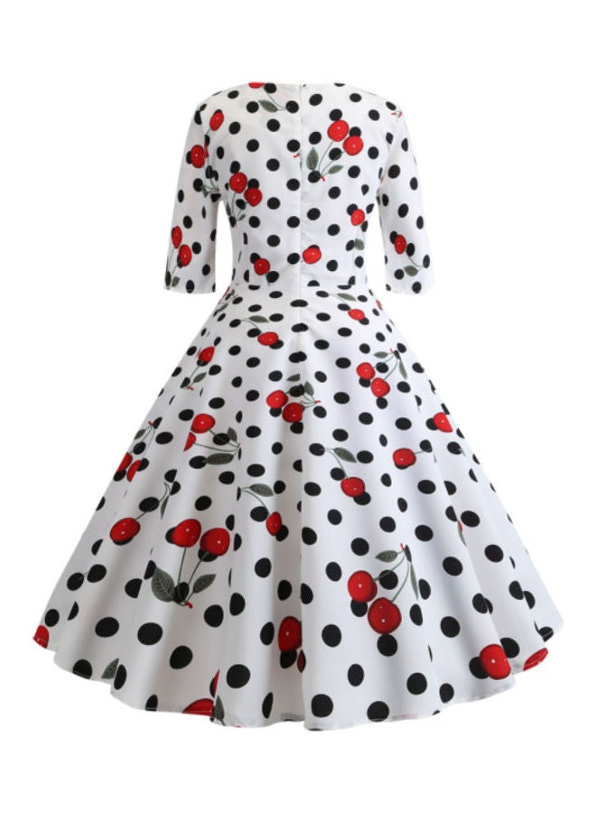 OUTAD Polka Dot Printed Elegant Dress Black/White/Red  - Image 2
