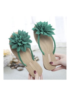 Generic Women Fashion Summer Non Slip Flower Flip Flops Flat Sandals Green/Beige  - Image 3