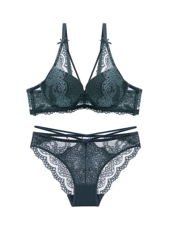 Generic - 2-Piece Push Up Lace Underwear Set Dark Green - Image 1
