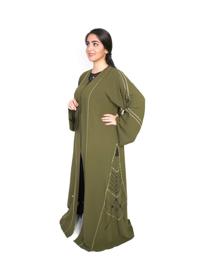 عباية سيفا من قماش الكريب ومزينة بتطريز آري يدوي أخضر - Image 1