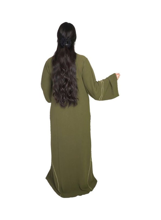 عباية سيفا من قماش الكريب ومزينة بتطريز آري يدوي أخضر - Image 3