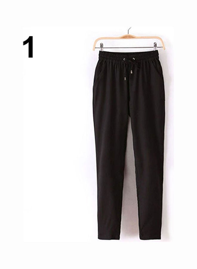 بنطال بقصّة شروال من الشيفون بخصر مطاطي ورباط أسود