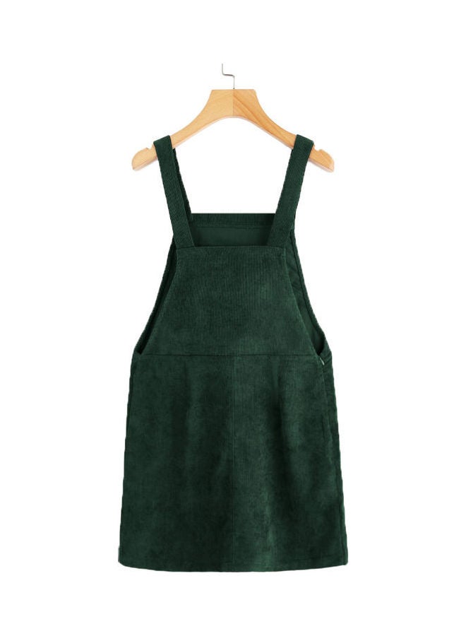 Corduroy Sleeveless Front Pocket Mini Dress Green