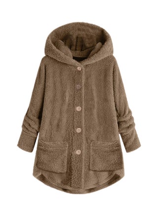 Warm Plush Button Hooded Coat Brown - v1622741700/N46819211V_4