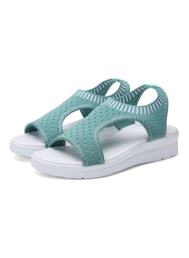 Open Toe Low Wedge Knitted Sandals Green