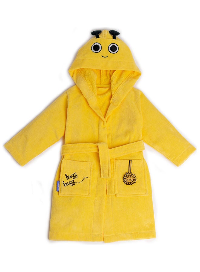 Buzzy Bee Velvet Hooded Bathrobe Black/Yellow 64x36cm - v1622742372/N47960511A_1