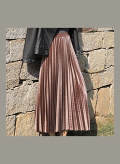 Velvet High Waist Pleated A-line Skirt Light Pink