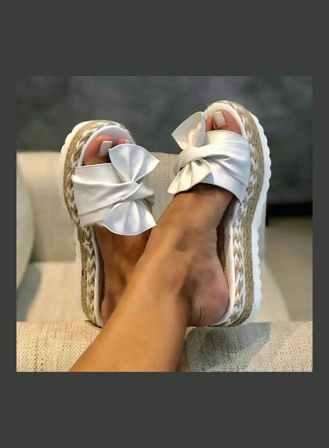 Women Fashion Summer Bow-knot Anti-Skid Sandals White/Beige  - Image 2