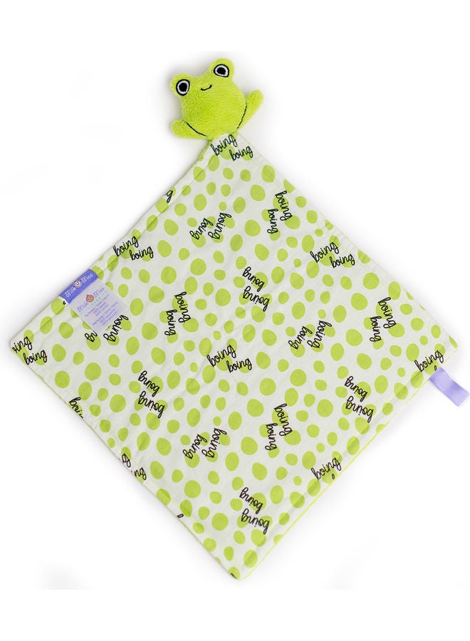 Milk & Moo Frog Pattern Blanket polyester Green/White/Black 30x30cm  - Image 2