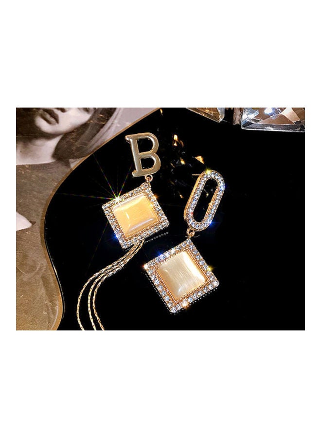 J.J Hand made 925 Sterling Silver Geometric Square Tassel Letter B Earrings - Image 2